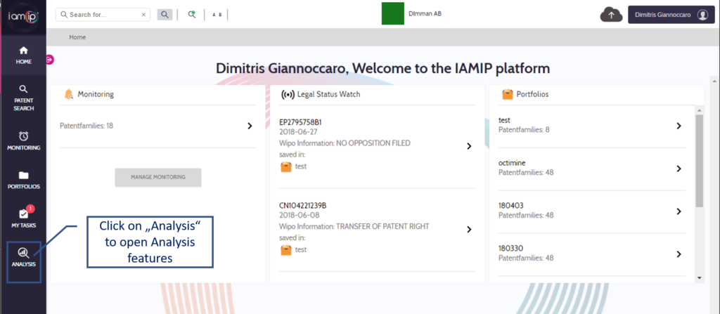 analysis feature on the IAMIP platform